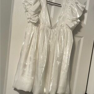 Elegant White Ruffled Women's Dress